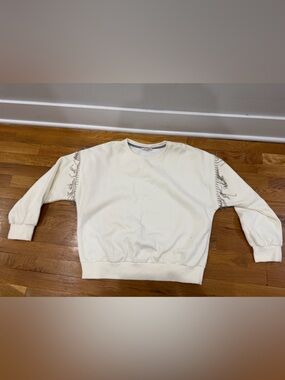 Women’s  Cream Crewneck Sweatshirt  with Sleeve Embroidery